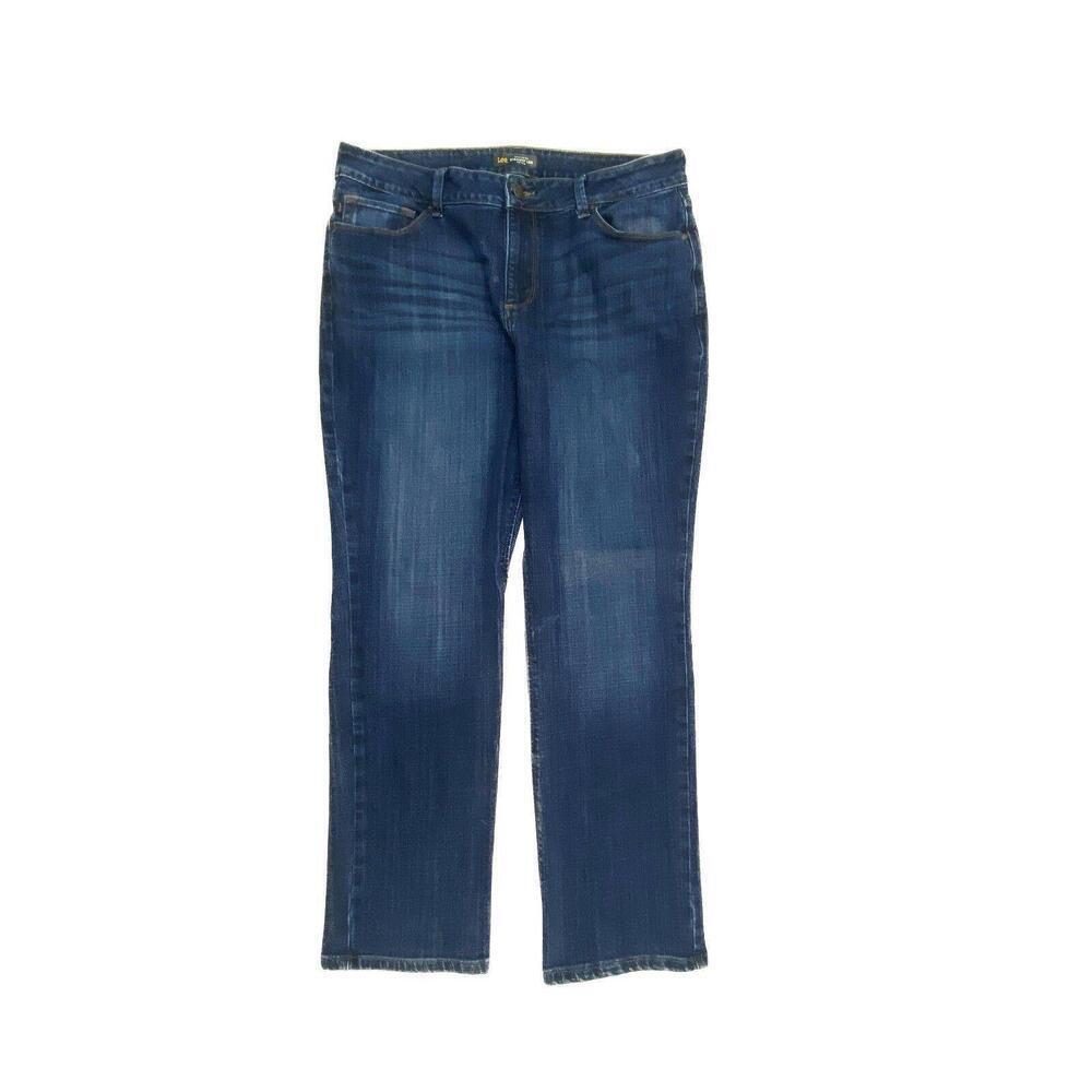 Lee Regular Fit Straight Leg Mid Rise Women's size 16 Dark Wash Blue Denim jeans